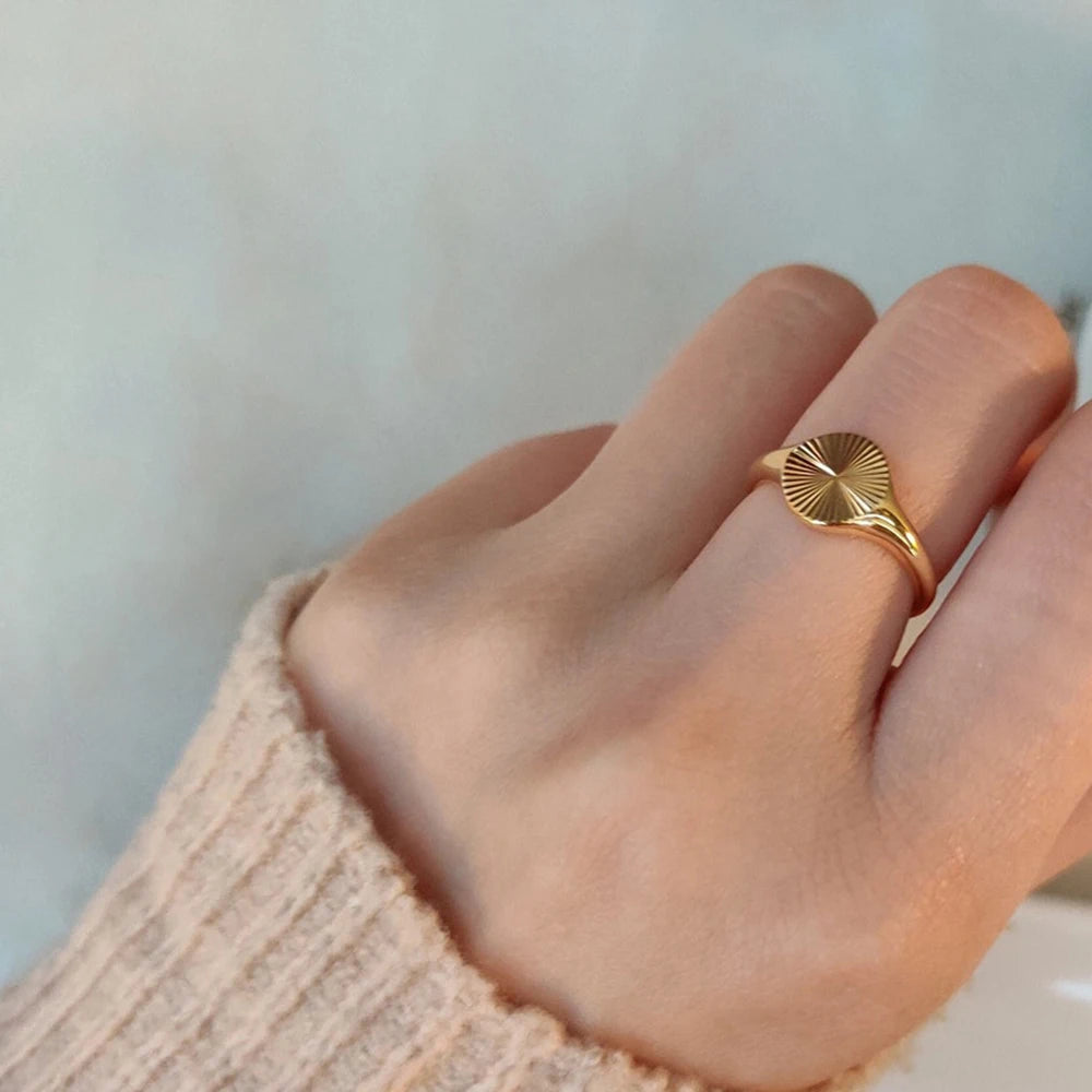 Gold Plated Texture Circle Ring