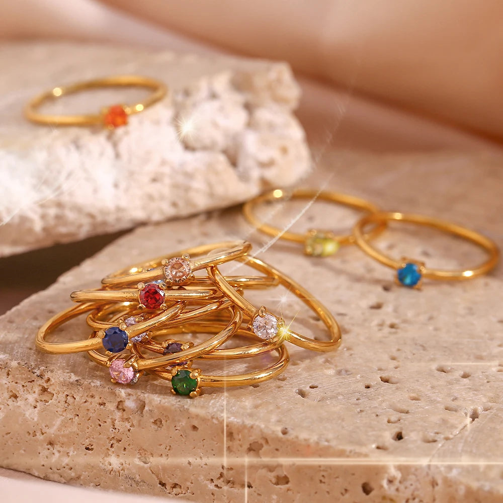 Gold Plated CZ Birthstone Rings