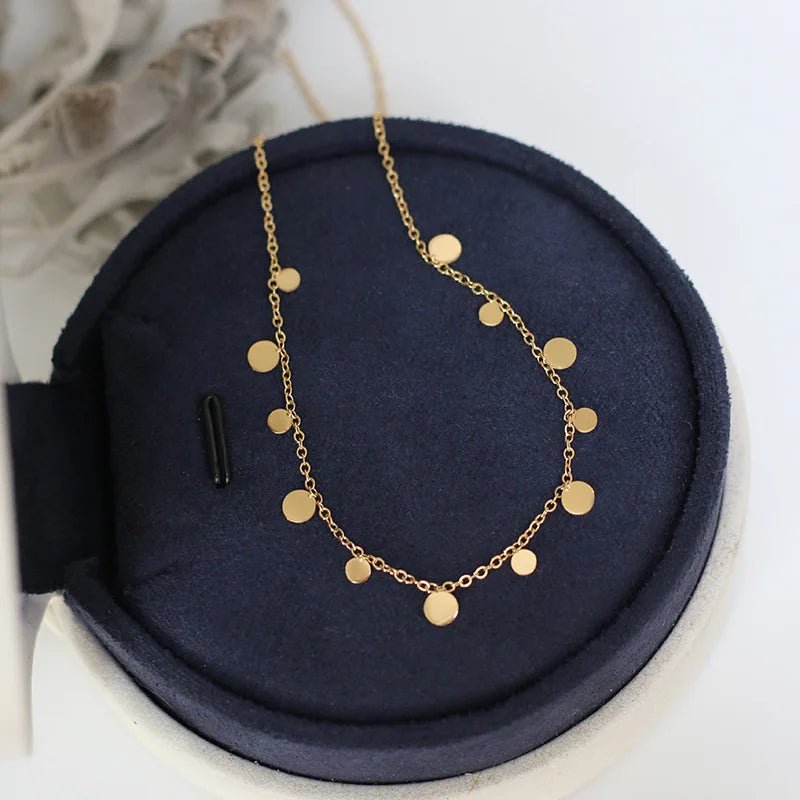 18k Gold Color Circle/Square Drop Choker Necklace