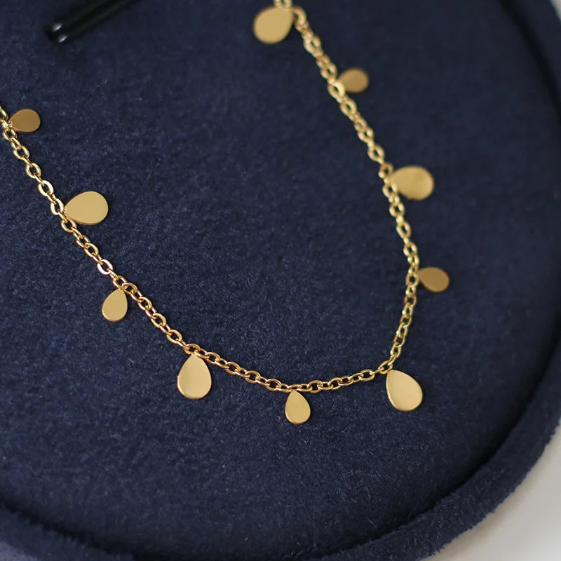 18k Gold Color Circle/Square Drop Choker Necklace