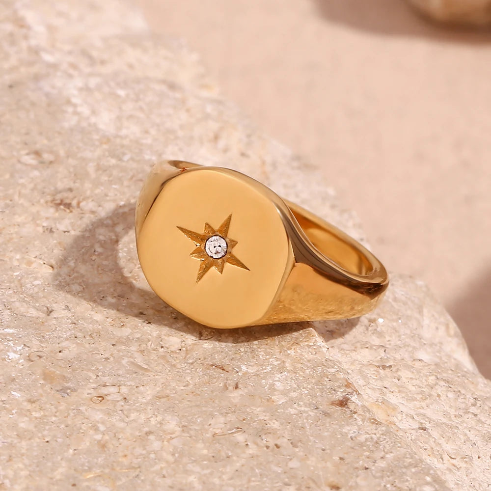 18K Gold Plated Star Seal Ring