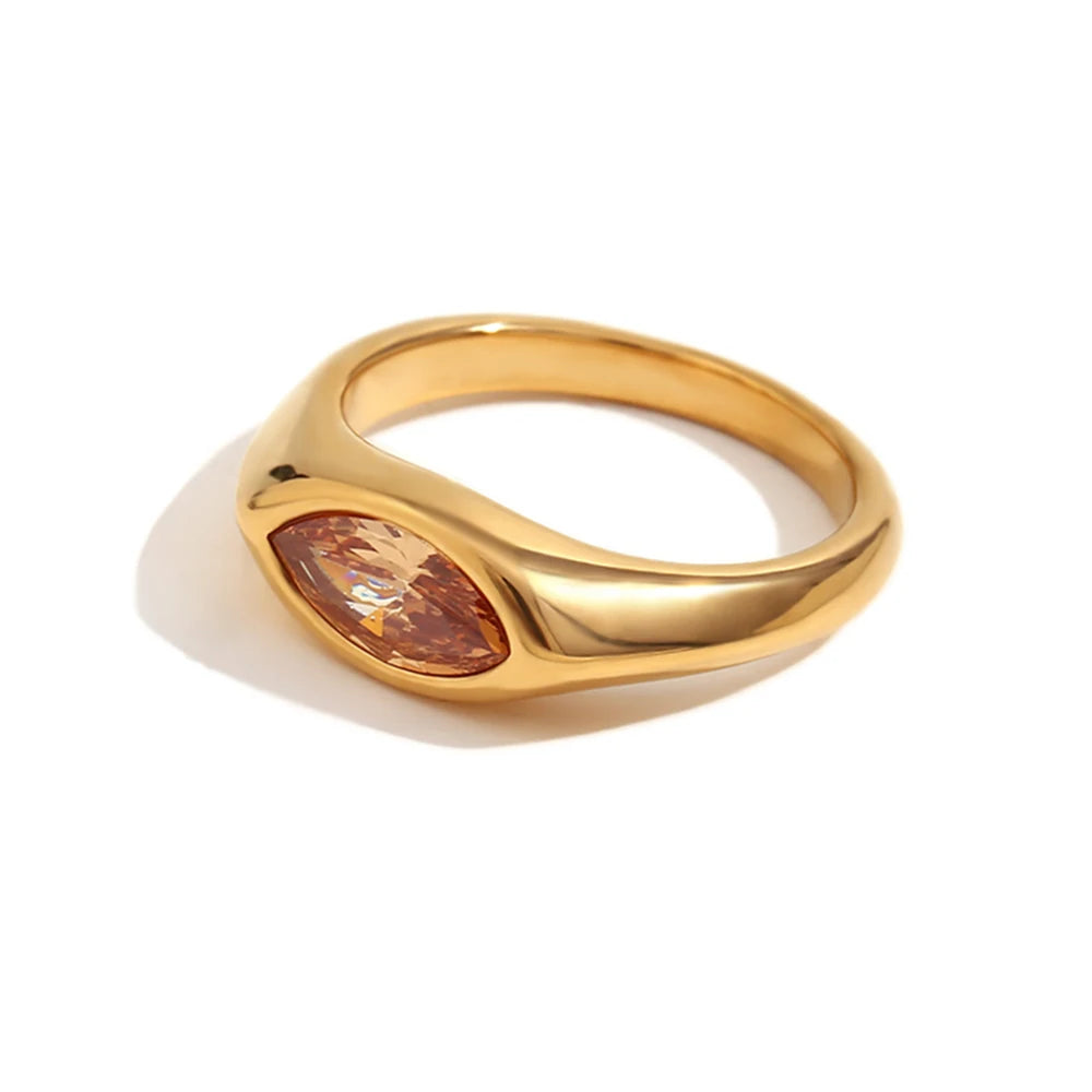 18K Gold Plated Horse Eye Zircon Seal Ring