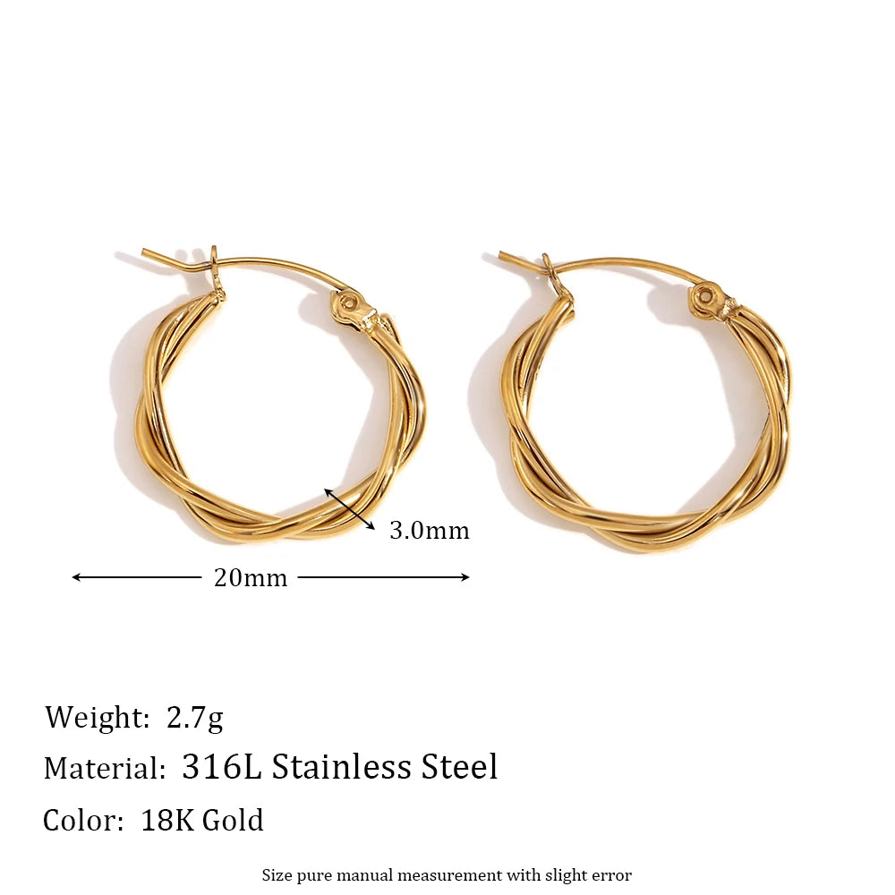 18K Gold Plated Thin Twists Hoop Earrings