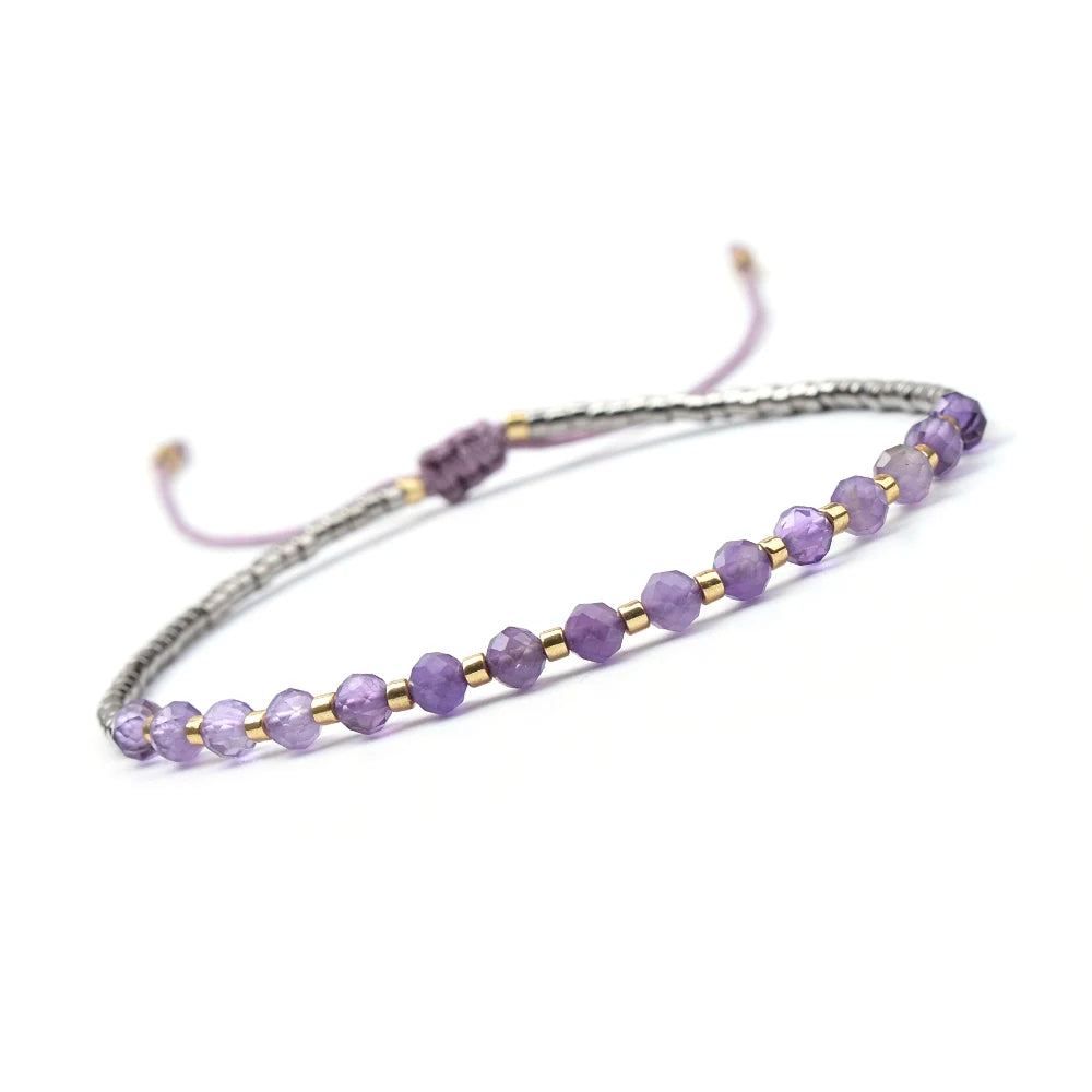 Natural Gemstone Bracelet - Amethyst, Garnet, Tourmaline, Black Spinel, Lapis, Labradorite