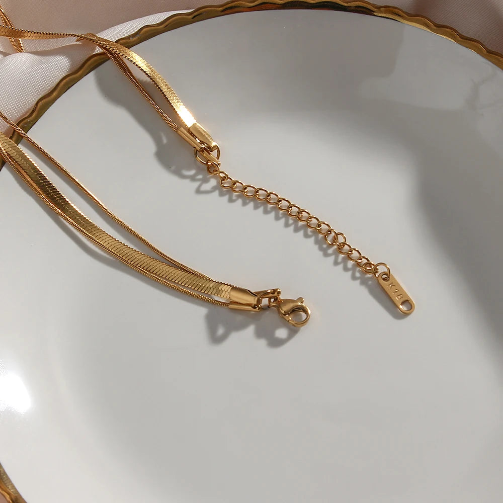 18K Gold Plated Herringbone Thin Snake Chain Layer Necklace