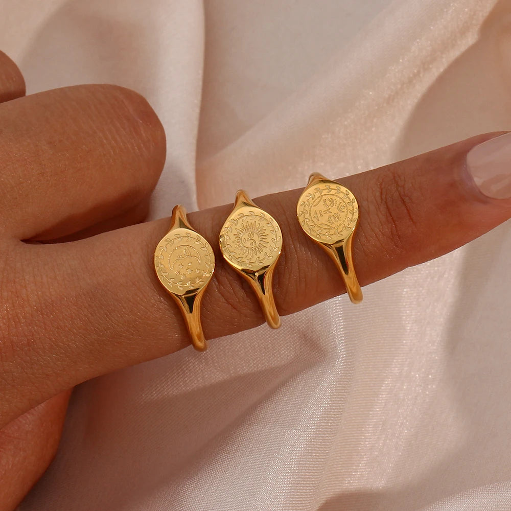 Gold Plated Moon Signet Ring