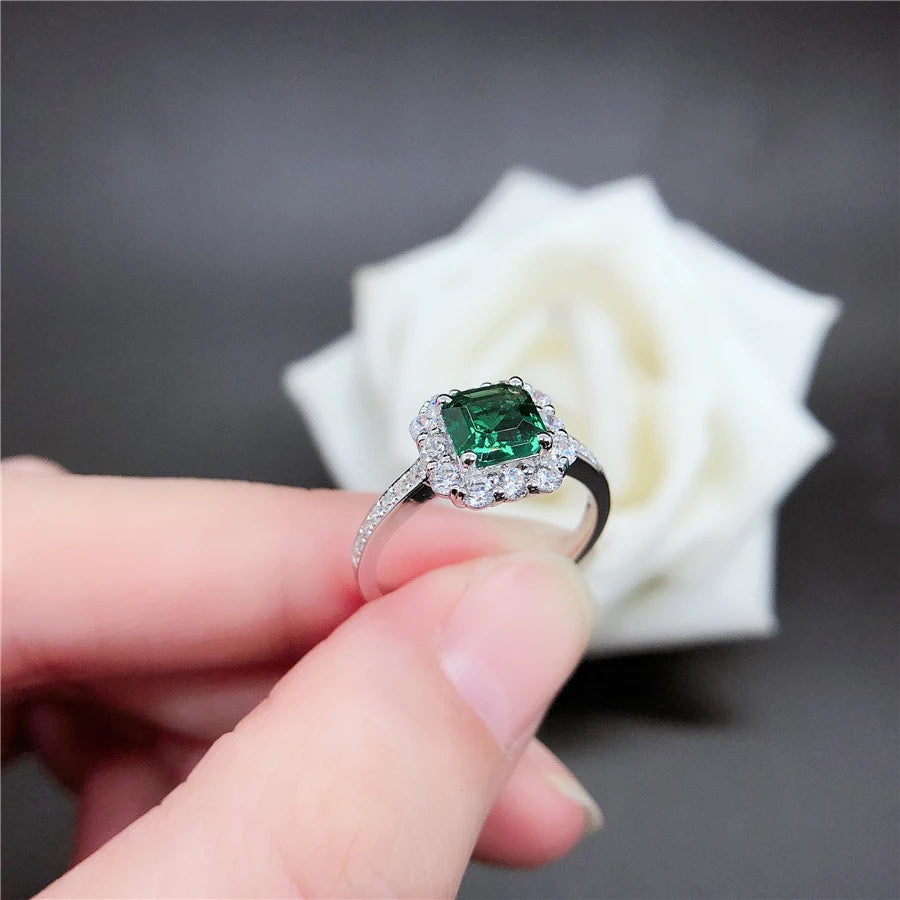 1CT Emerald Engagement Ring - Pure 18K White Gold