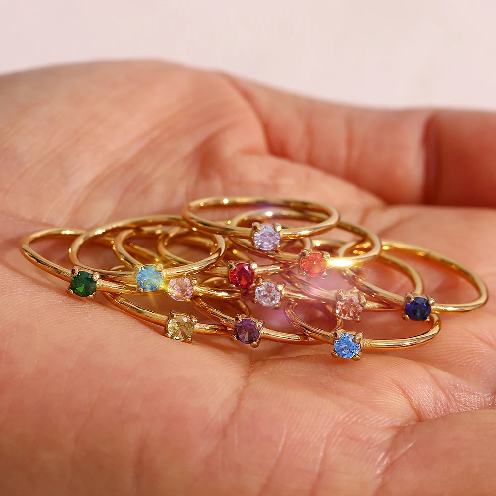 Gold Plated CZ Birthstone Rings