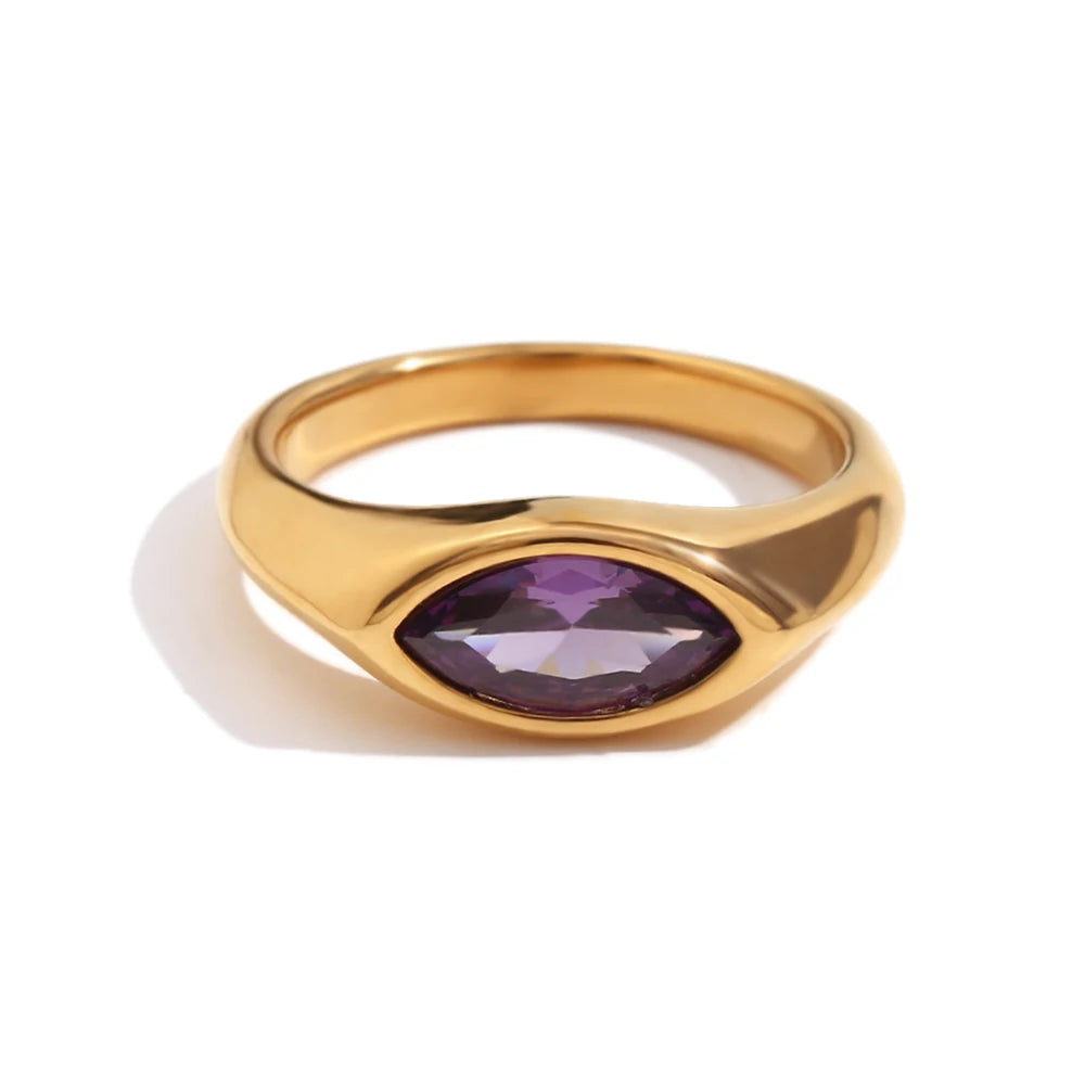 18K Gold Plated Horse Eye Zircon Seal Ring