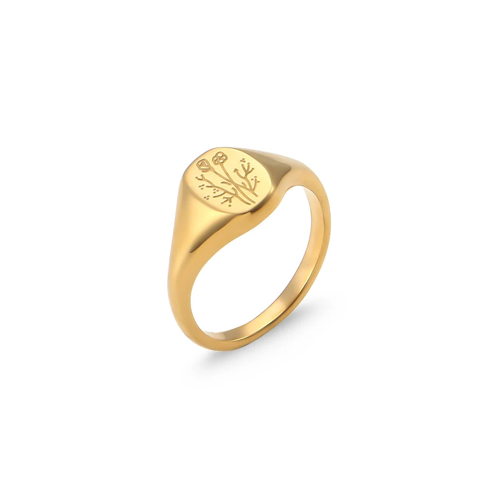 18k Gold Plated Flower Signet Ring