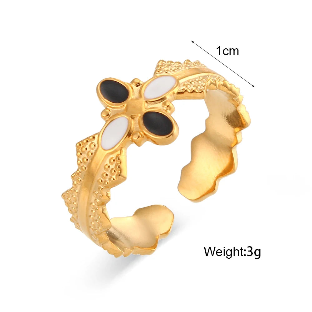 Gold-Plated Enamel Adjustable Statement Ring