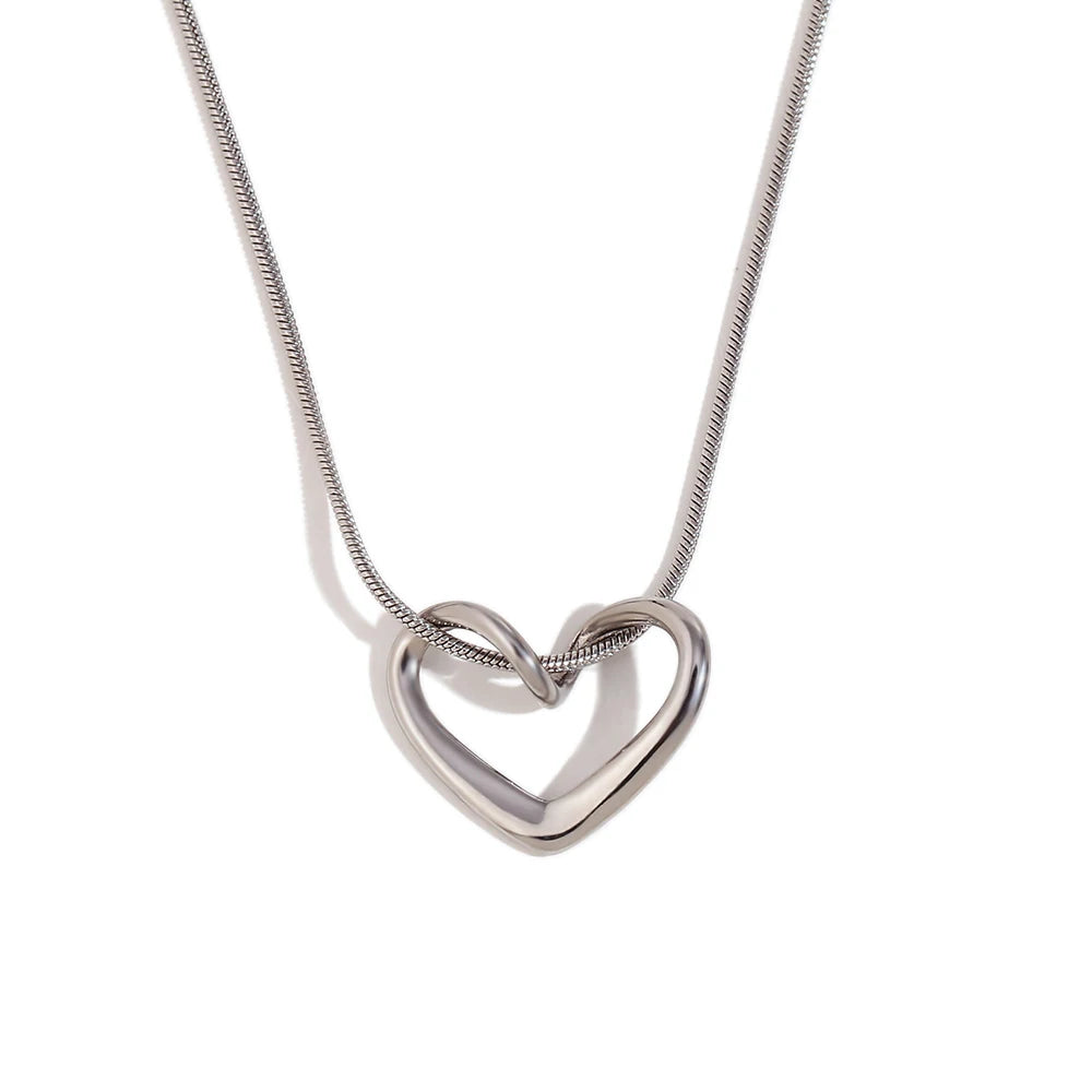 18K Gold Plated Heart Pendant Necklace with Thin Snake Chain