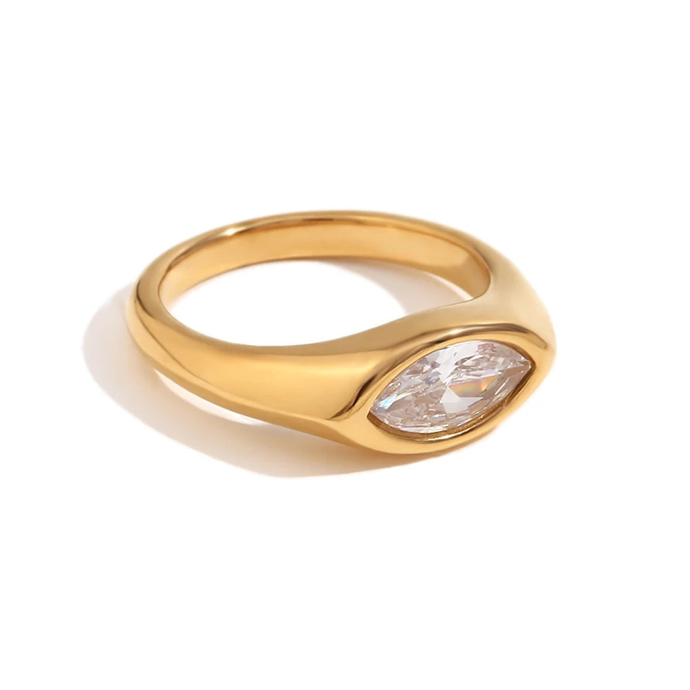 18K Gold Plated Horse Eye Zircon Seal Ring