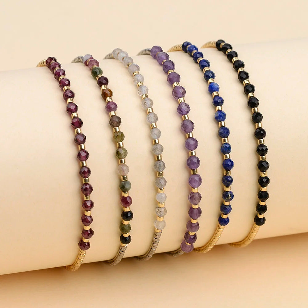 Natural Gemstone Bracelet - Amethyst, Garnet, Tourmaline, Black Spinel, Lapis, Labradorite