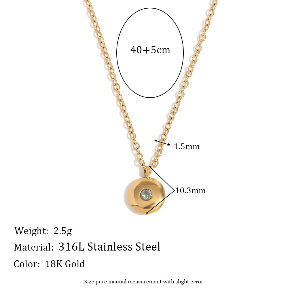 18K Gold Plated Birth Stone Round Card Small Pendant Necklace