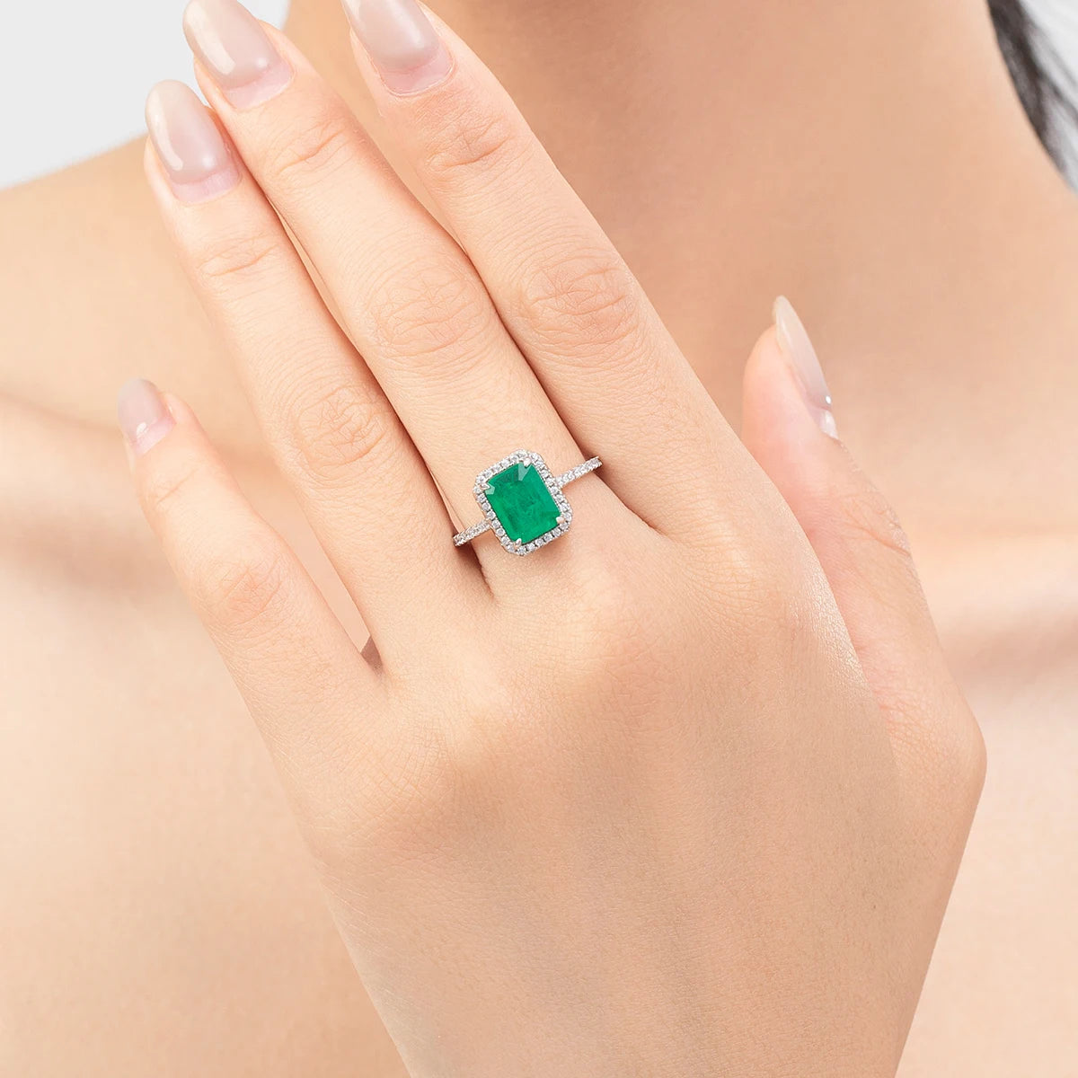 Zircon Emerald Ring – Platinum-Plated 925 Sterling Silver