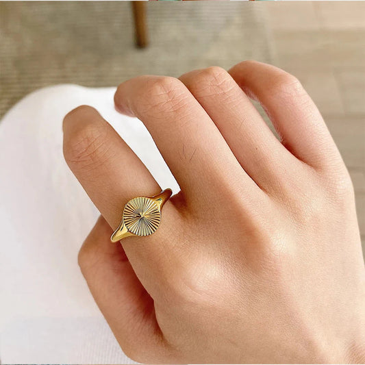 Gold Plated Texture Circle Ring