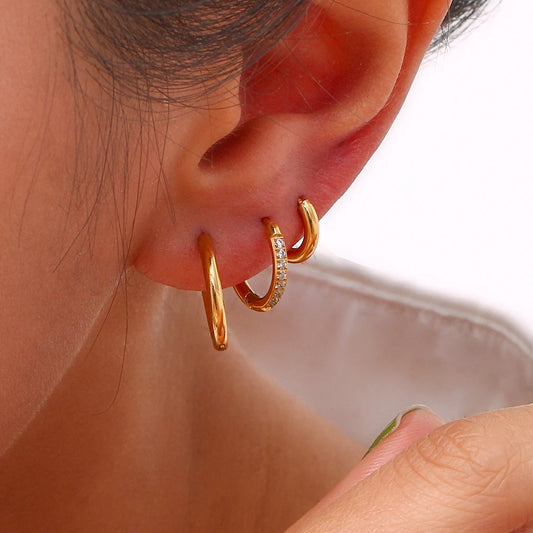 Gold Plated Crystal Huggie Hoop Earring