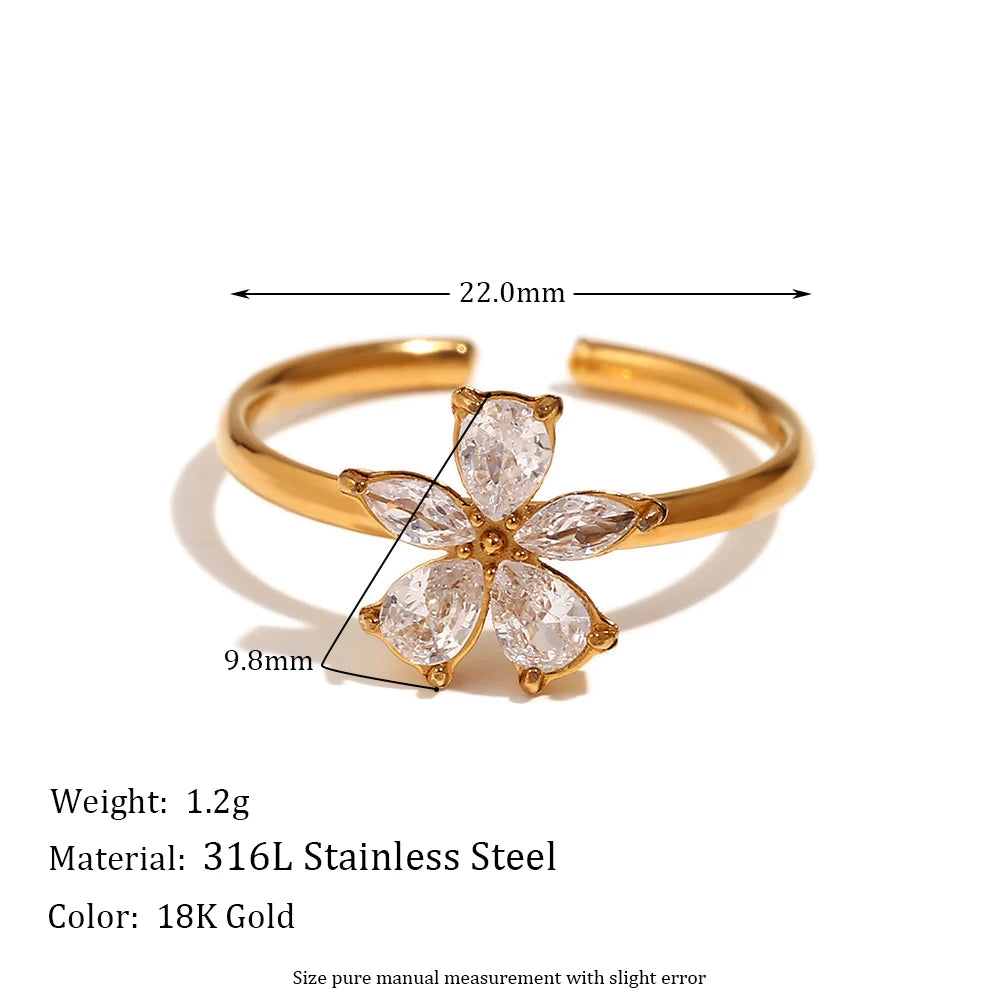 18K Gold Plated Zircon Flower Ring