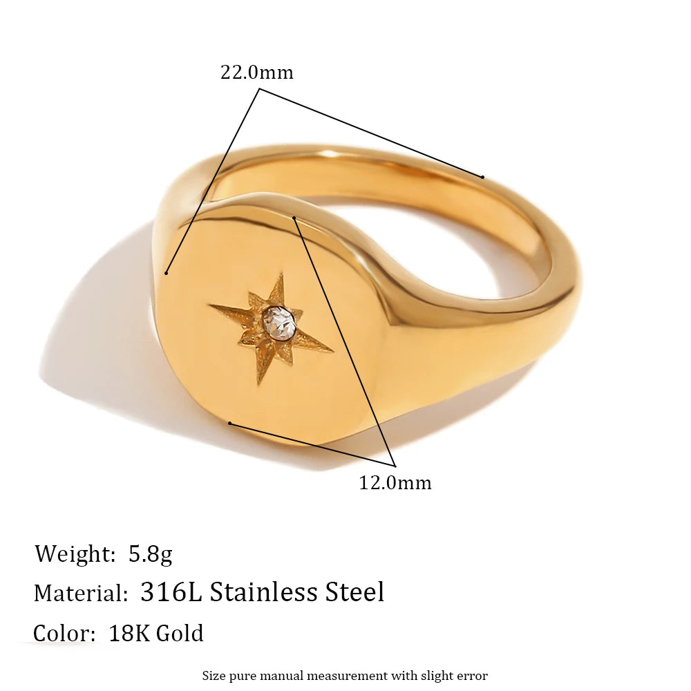 18K Gold Plated Star Seal Ring