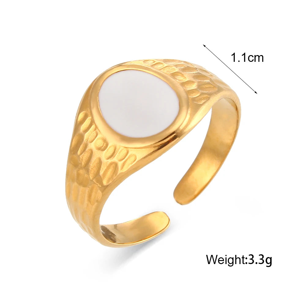 Gold-Plated Enamel Adjustable Statement Ring