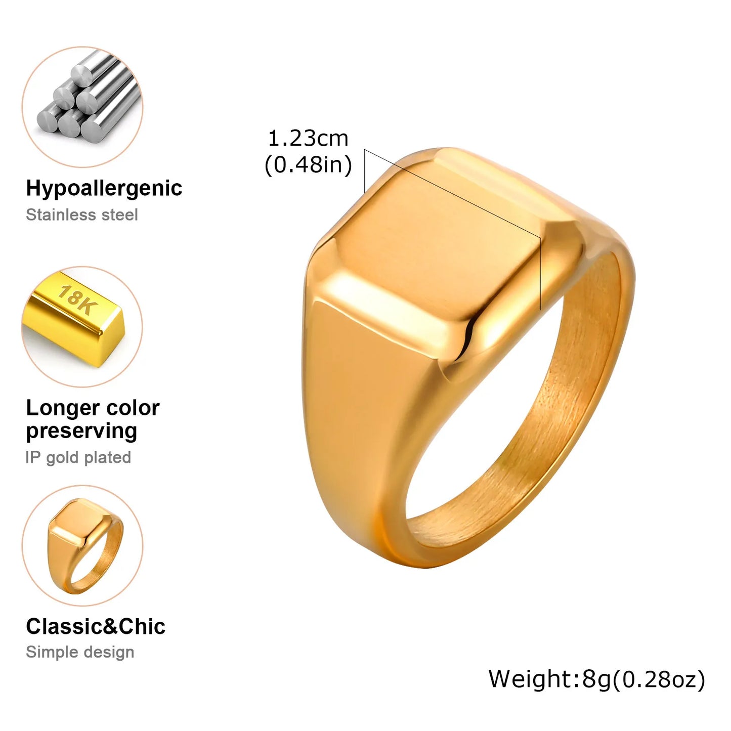 18K Gold Plated Square Signet Ring