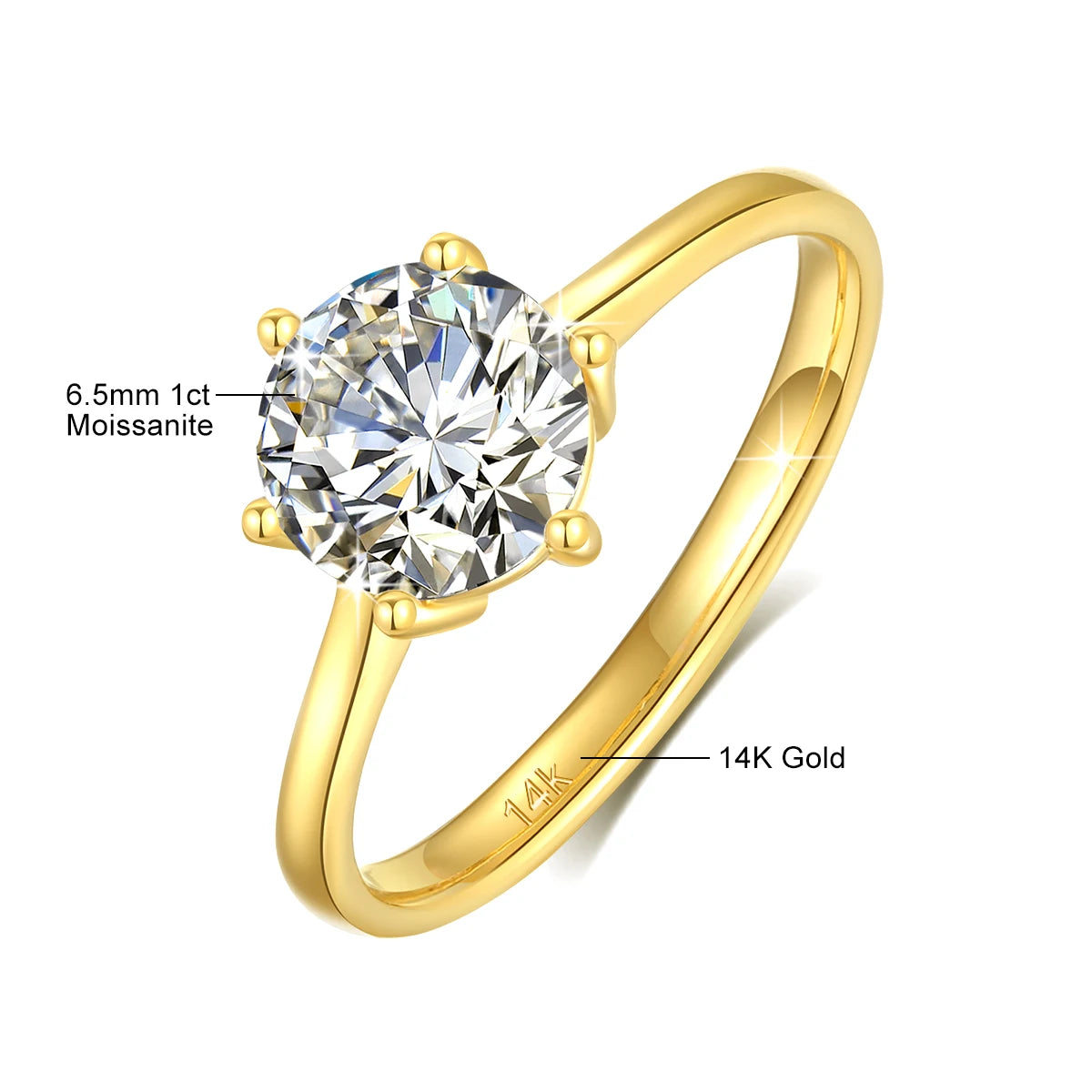 14K Gold Moissanite Ring - 1,2,or 3 CT