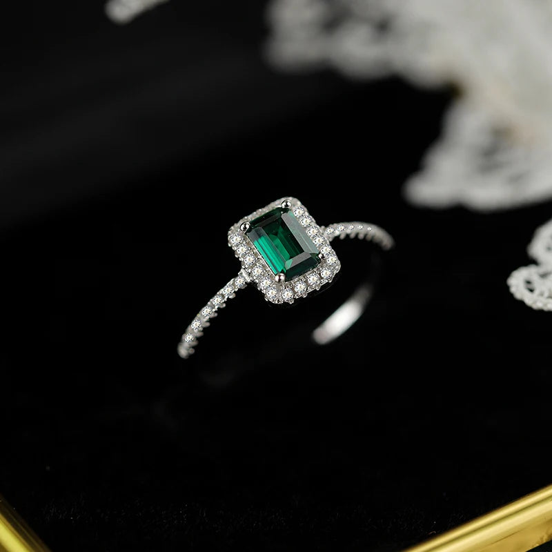 Rectangular Zircon Emerald Ring - S925 Sterling Silver