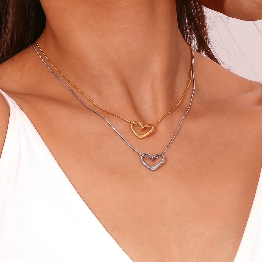 18K Gold Plated Heart Pendant Necklace with Thin Snake Chain