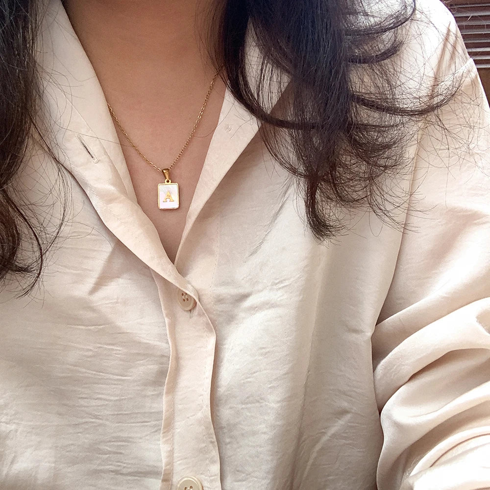 Mother of Pearl Shell and Gold Plated Initial Necklace