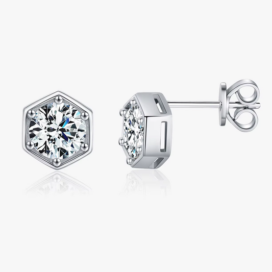 1CT Hexagon Moissanite Earrings - 925 Sterling Silver