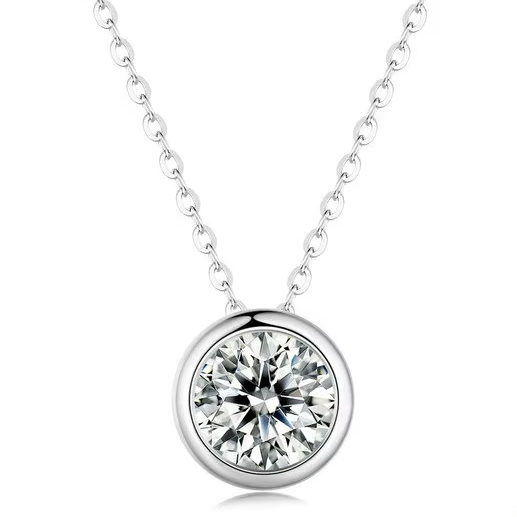 1 Carat Bezel Moissanite Necklace – 925 Sterling Silver