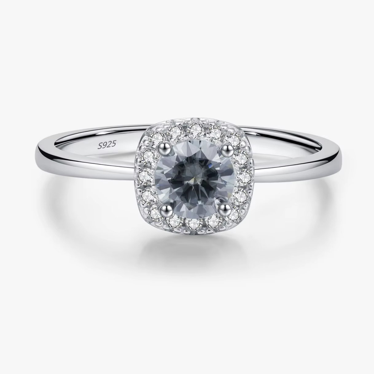 Gray Moissanite Ring - 925 Sterling Silver